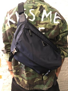PRADA Navy Tessuto Biker Crossbody Sling Bag Unisex Men’s