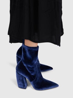 Prada Navy Velvet Heeled Boots Size IT 37
