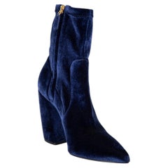 Prada Navy Velvet Heeled Boots Size IT 37