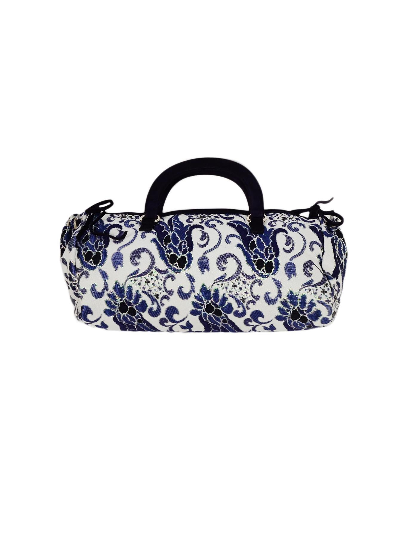 Gray Prada Navy/White Brocade Handbag w/ Lurex