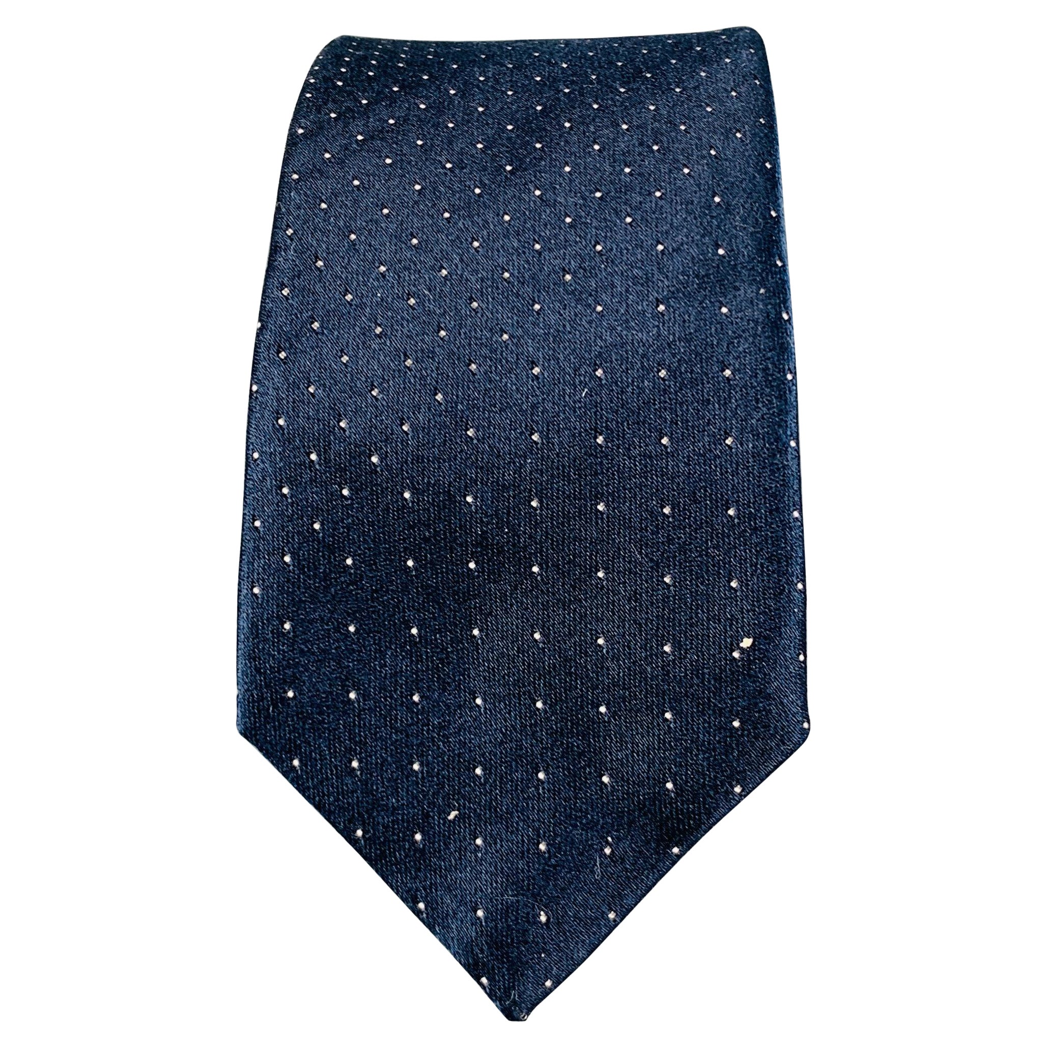 PRADA Navy White Dots Silk Satin Tie