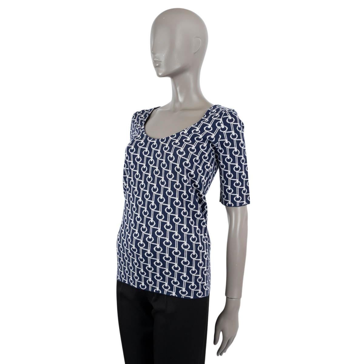PRADA navy & white wool GEOMETRIC JACQUARD KNIT Top Shirt 40 S In Excellent Condition For Sale In Zürich, CH