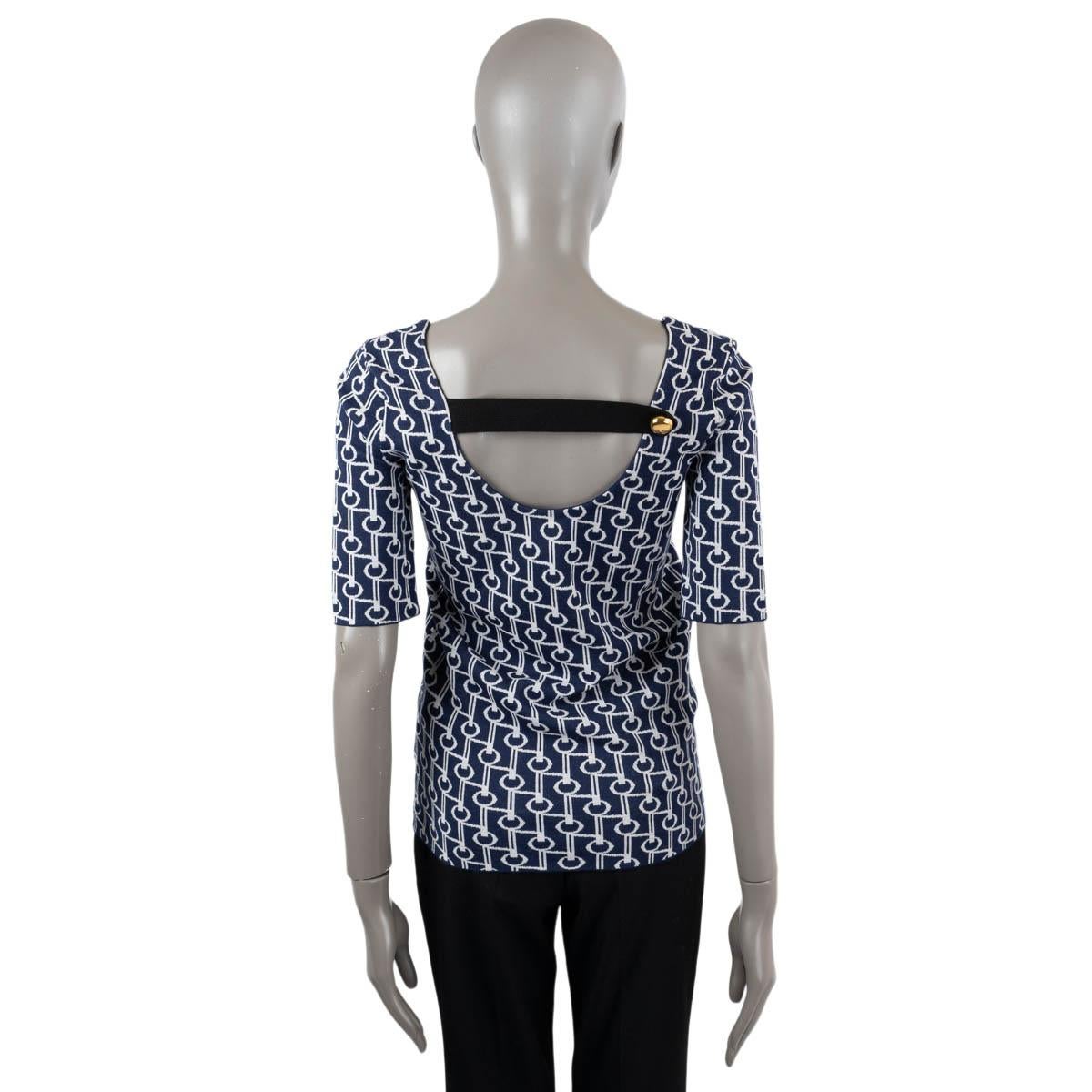 PRADA marineblaues & weißes GEOMETRIC JACQUARD KNIT Top Shirt aus Wolle 40 S Damen im Angebot