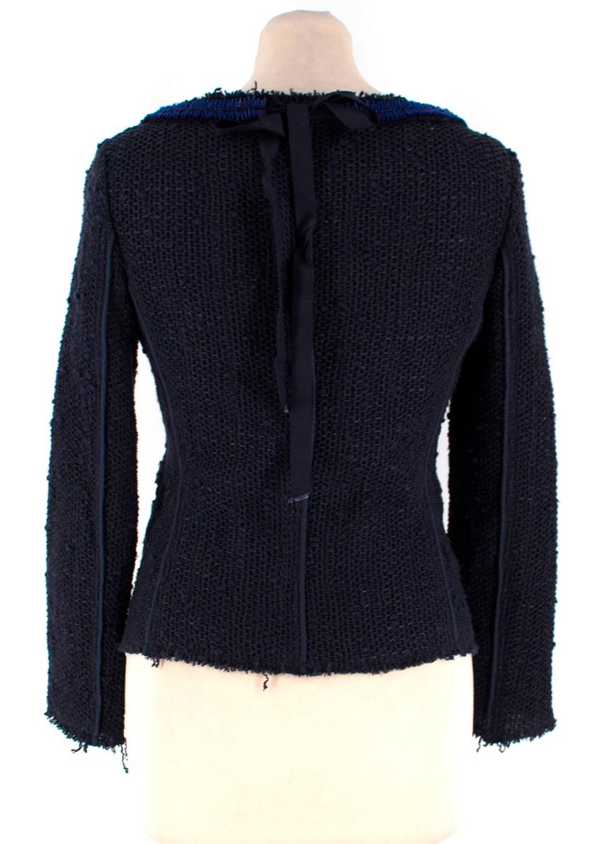Black Prada Navy Wool-blend Beaded Lightweight Jacket - Size US 2 For Sale