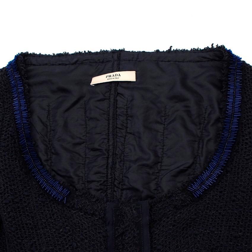 Prada Navy Wool-blend Beaded Lightweight Jacket - Size US 2 In Excellent Condition For Sale In London, GB