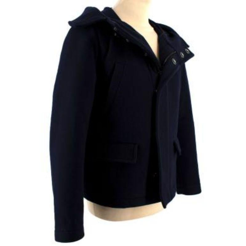 Prada Navy Wool Hooded Coat In Excellent Condition For Sale In London, GB