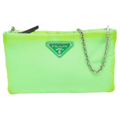 Prada Neon Green Nylon Zip Chain Clutch