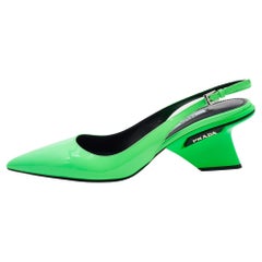 Prada Neon Green Patent Leather Pointed Toe Slingback Pumps Size 39