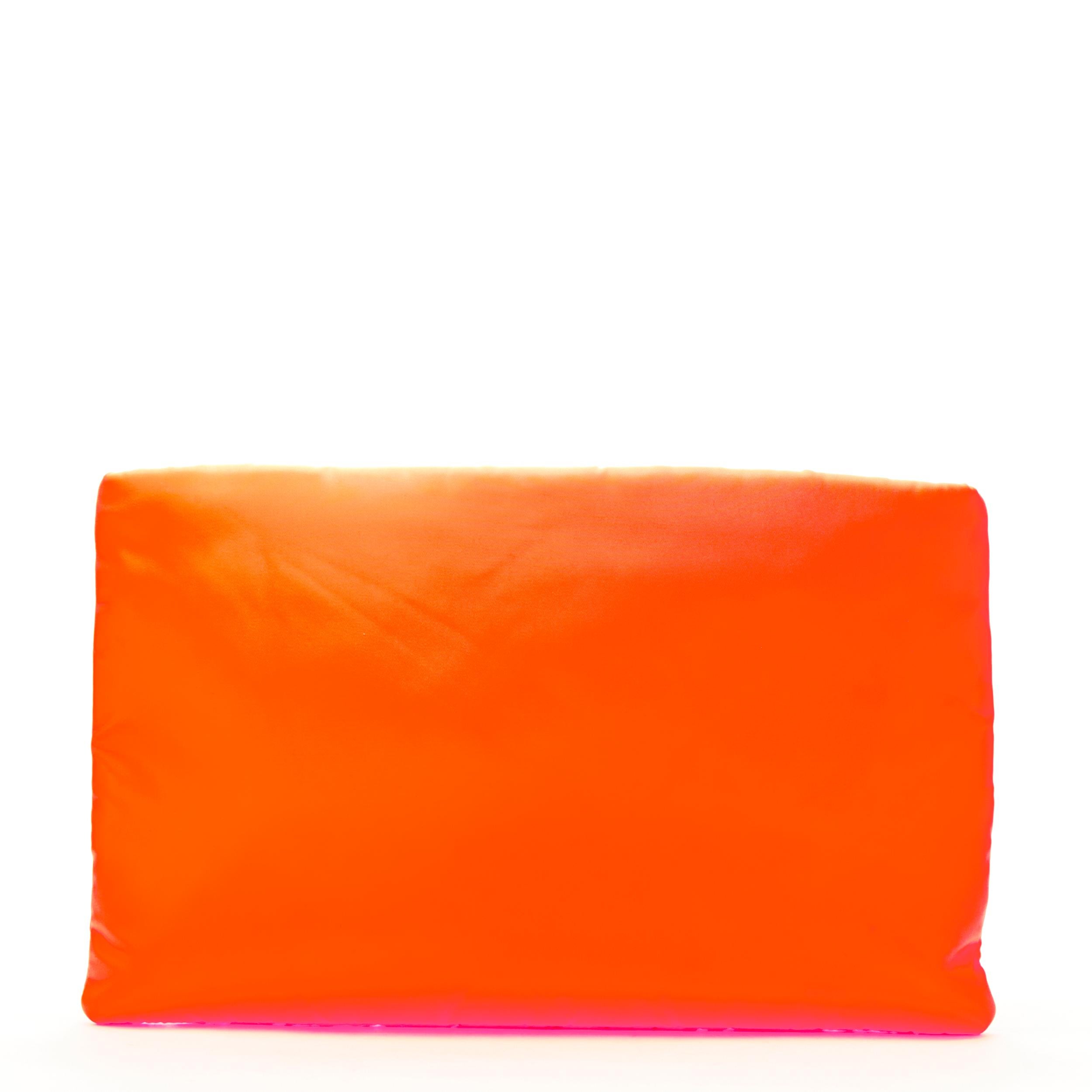 PRADA neon orange Vitello nylon triangle logo chain crossbody clutch bag In New Condition In Hong Kong, NT