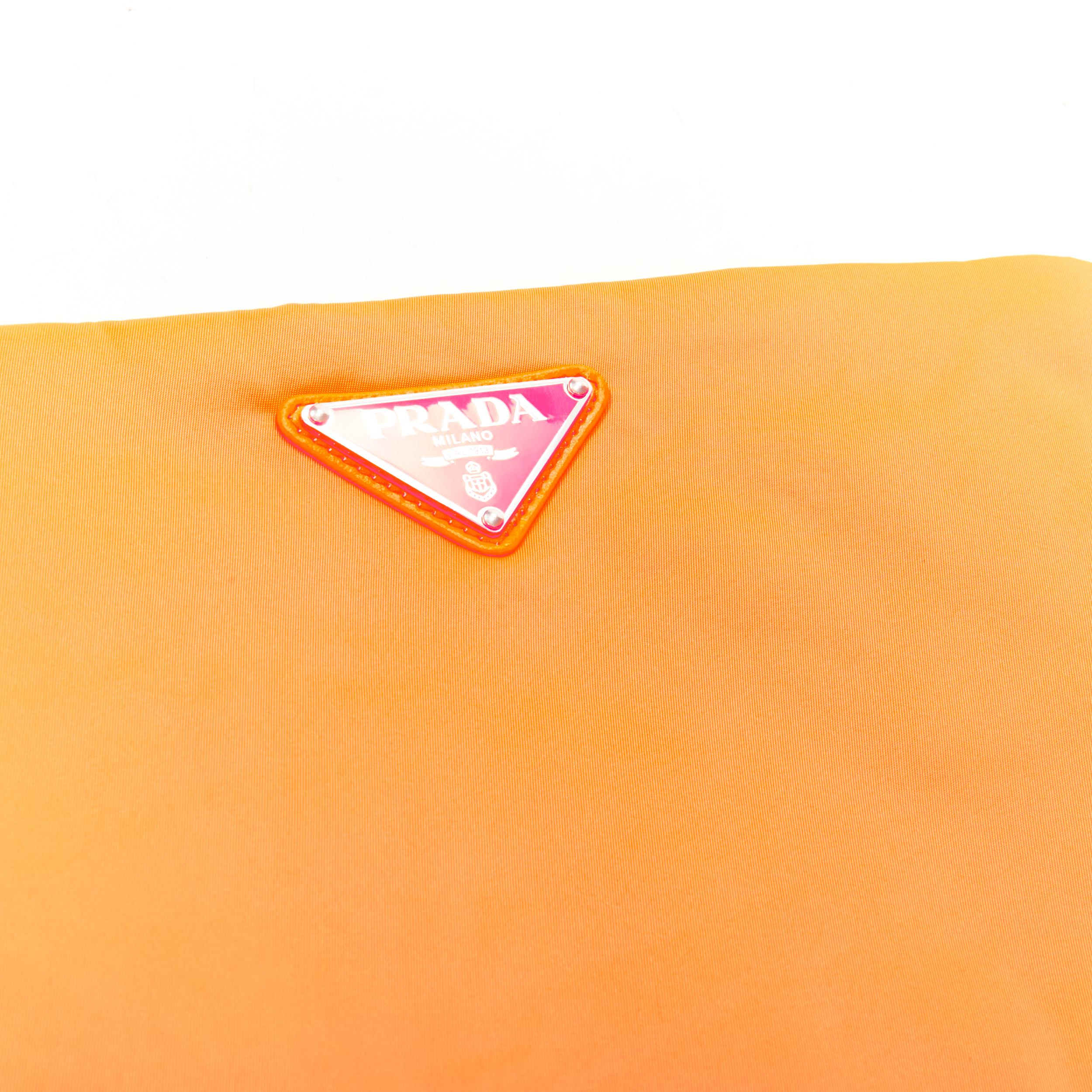 Women's PRADA neon orange Vitello nylon triangle logo chain crossbody clutch bag