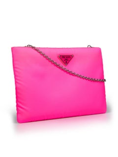 Prada Neon Pink Padded Clutch with Chain