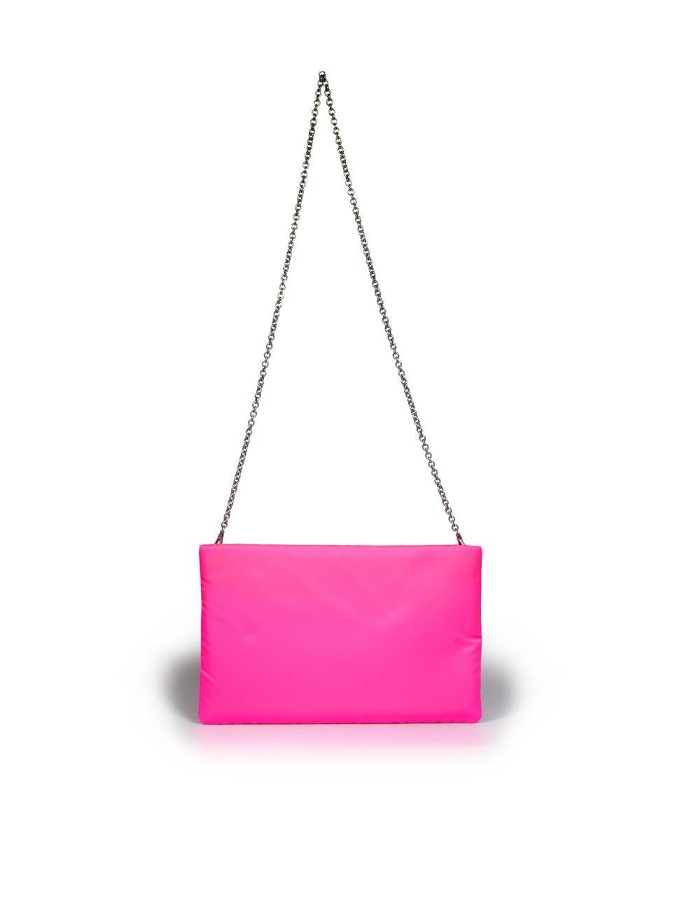 Prada Neon Pink Padded Clutch with Chain In Excellent Condition For Sale In London, GB