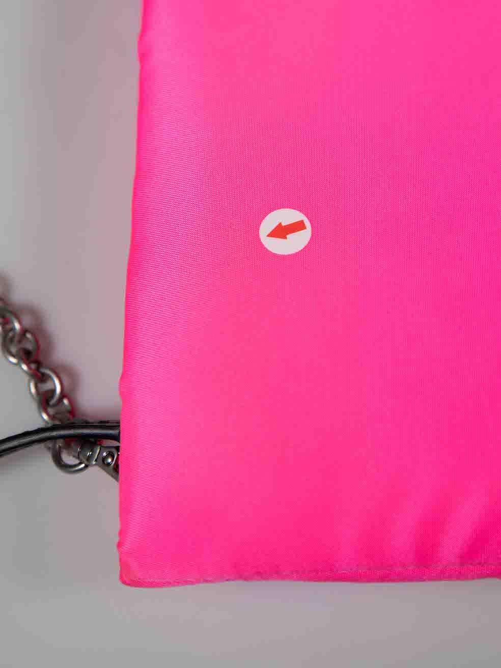 Prada Neon Pink Padded Clutch with Chain For Sale 2