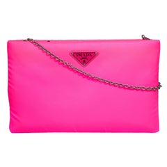 Prada Neon Pink Padded Clutch with Chain