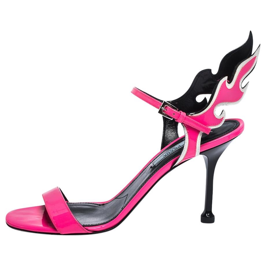 Prada Neon Pink Patent Leather Flame Sandals Size 39 at 1stDibs