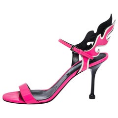Prada Neon Pink Patent Leather Flame Sandals Size 39