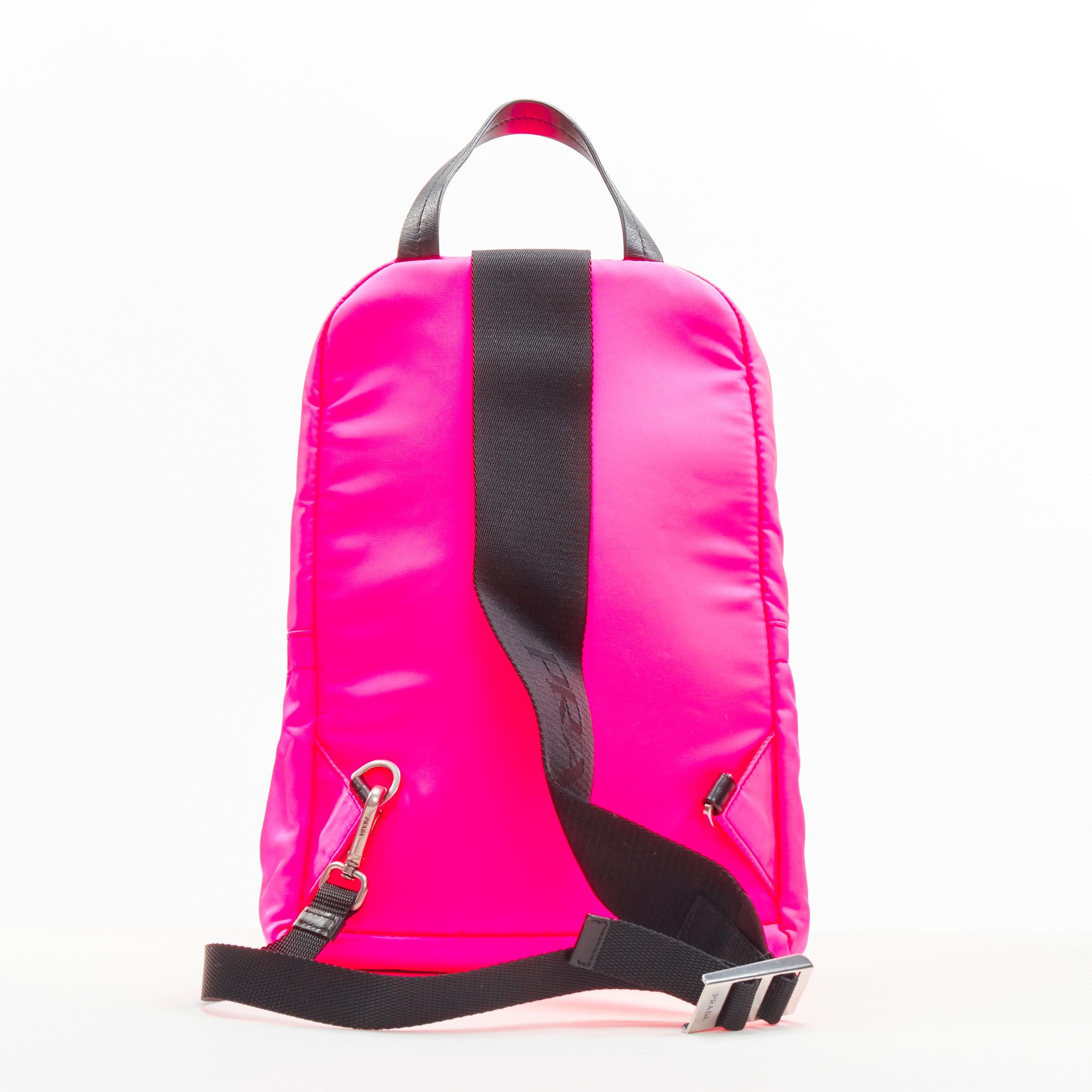 PRADA neon pink Tessuto nylon triangle logo small sling backpack bag In Excellent Condition For Sale In Hong Kong, NT