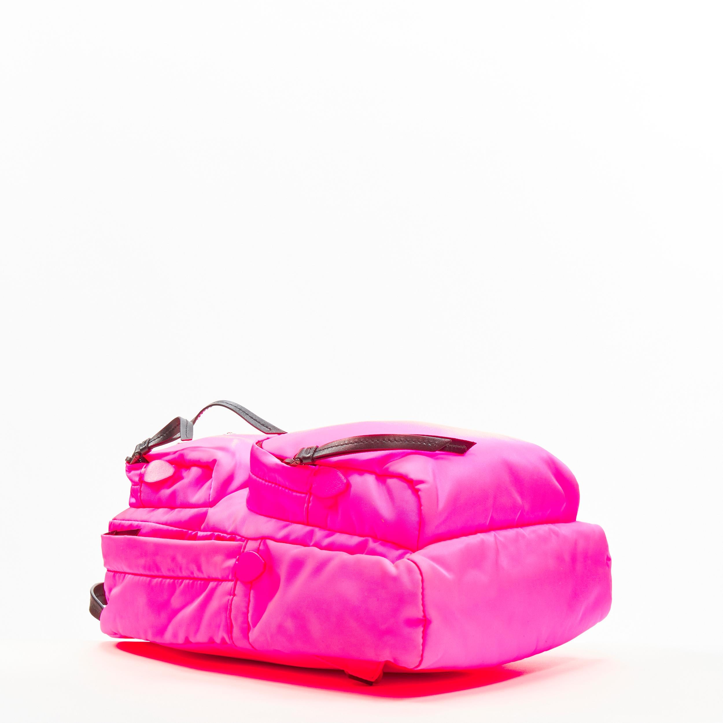 Women's PRADA neon pink Tessuto nylon triangle logo small sling backpack bag For Sale