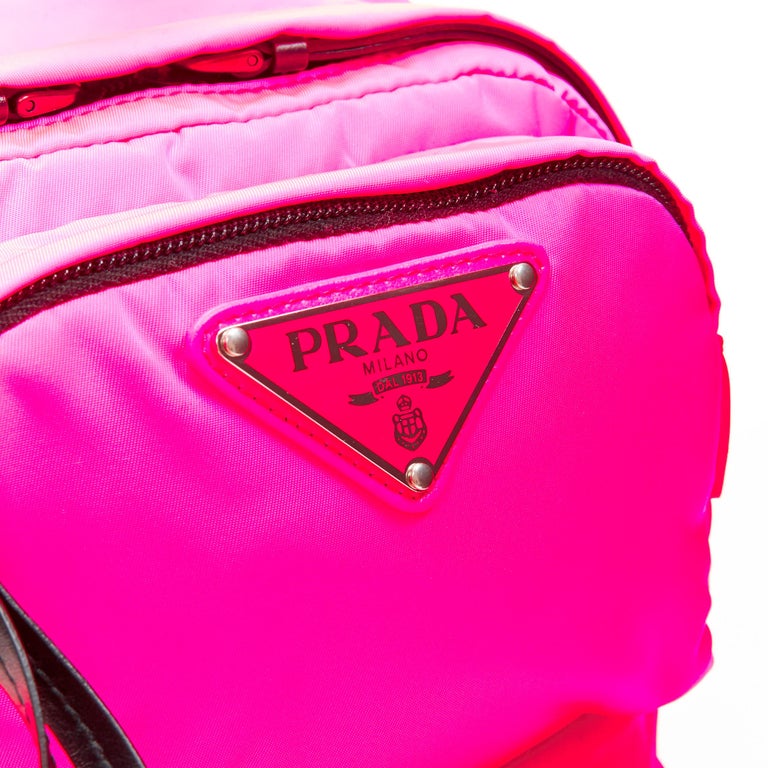 PRADA neon pink Tessuto nylon triangle logo small sling  display picture 1