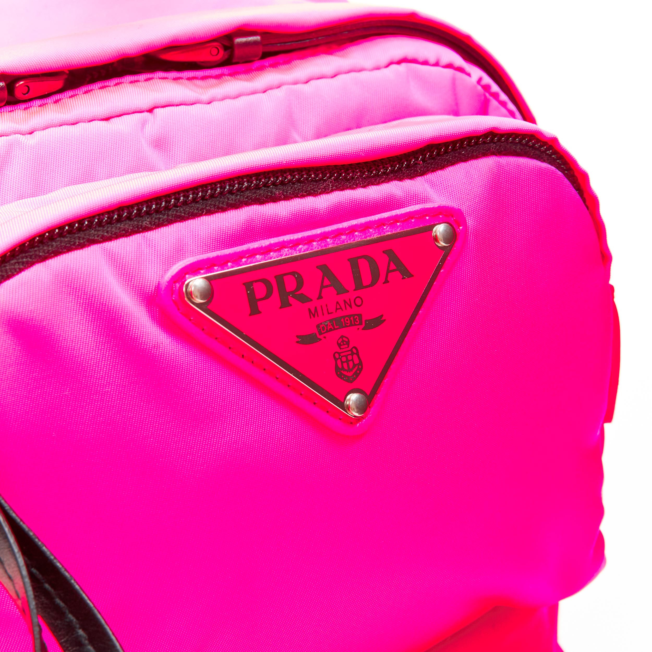 Women's PRADA neon pink Tessuto nylon triangle logo small sling backpack bag For Sale