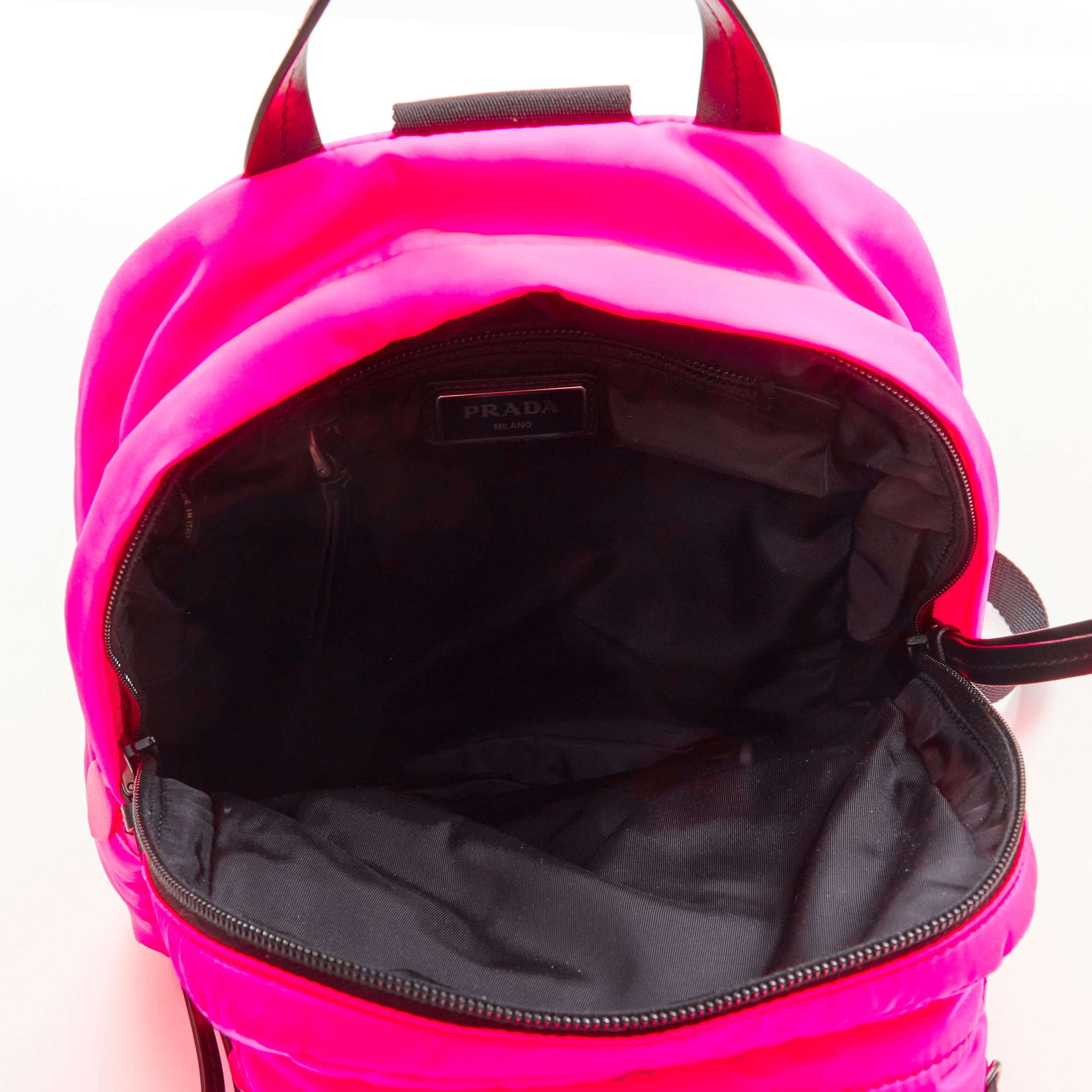 PRADA neon pink Tessuto nylon triangle logo small sling backpack bag For Sale 3