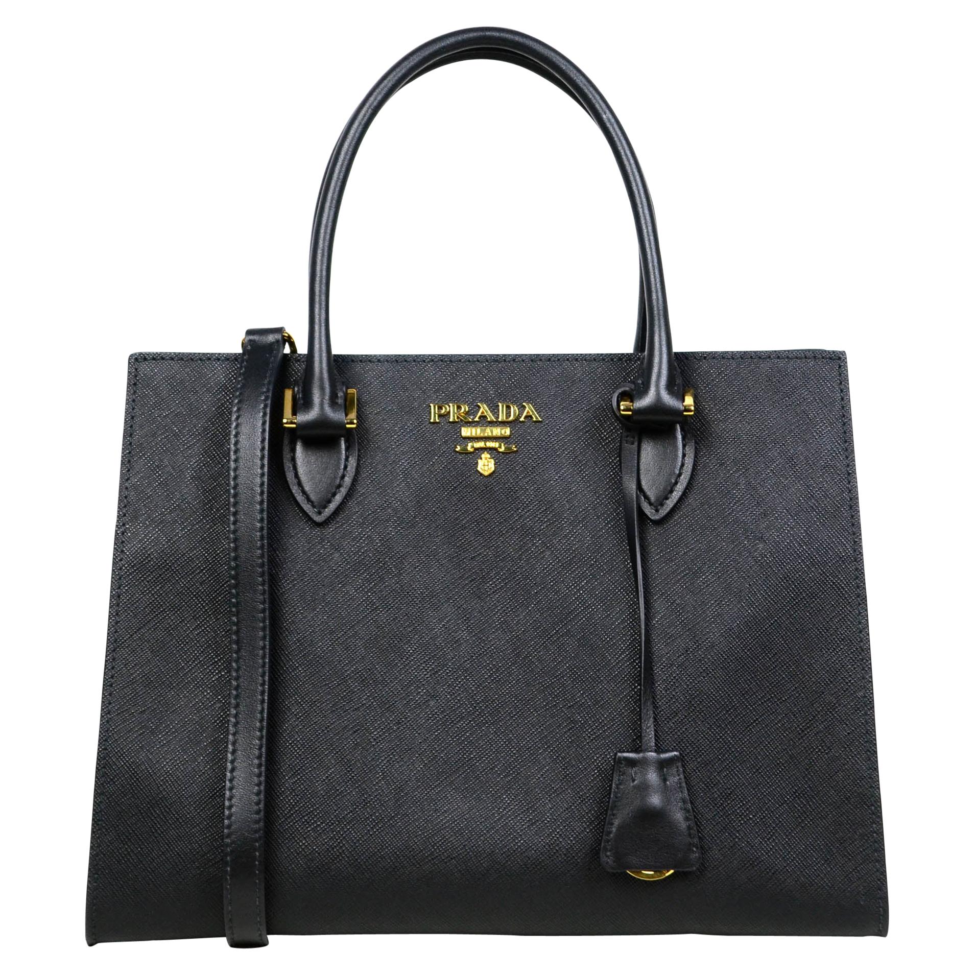 Prada Nero Black Saffiano Leather Lux Convertible Tote Bag w/ Strap 1BA118