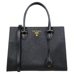 Prada Nero Black Saffiano Leather Lux Convertible Tote Bag w/ Strap 1BA118