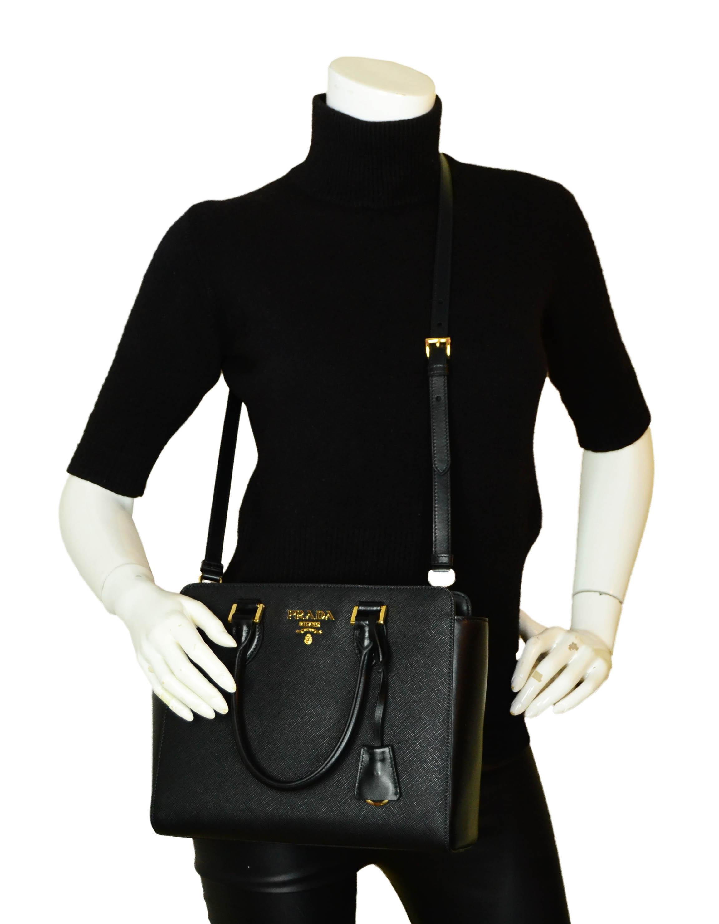 Prada Nero Black Saffiano Small Top Handle Tote Crossbody Bag 1BA113