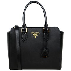 Prada Nero Black Saffiano Small Top Handle Tote Crossbody Bag 1BA113