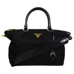Prada Nero Black Tessuto Nylon 2 Way Tote Bag w/ Strap 1BA104