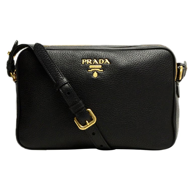 Prada Nero Black Vitello Phenix Double Zip Camera Crossbody Bag For ...