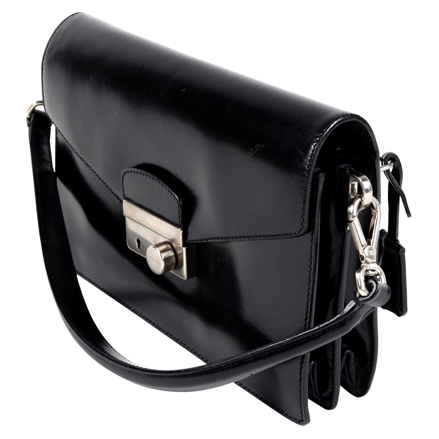 Prada Nero Mosto Vitello Sound Flap Leather Top Handle / Shoulder Bag