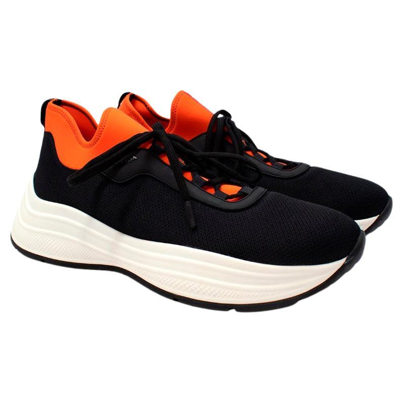 Prada New America's Cup Black & Orange Mesh Trainers For Sale