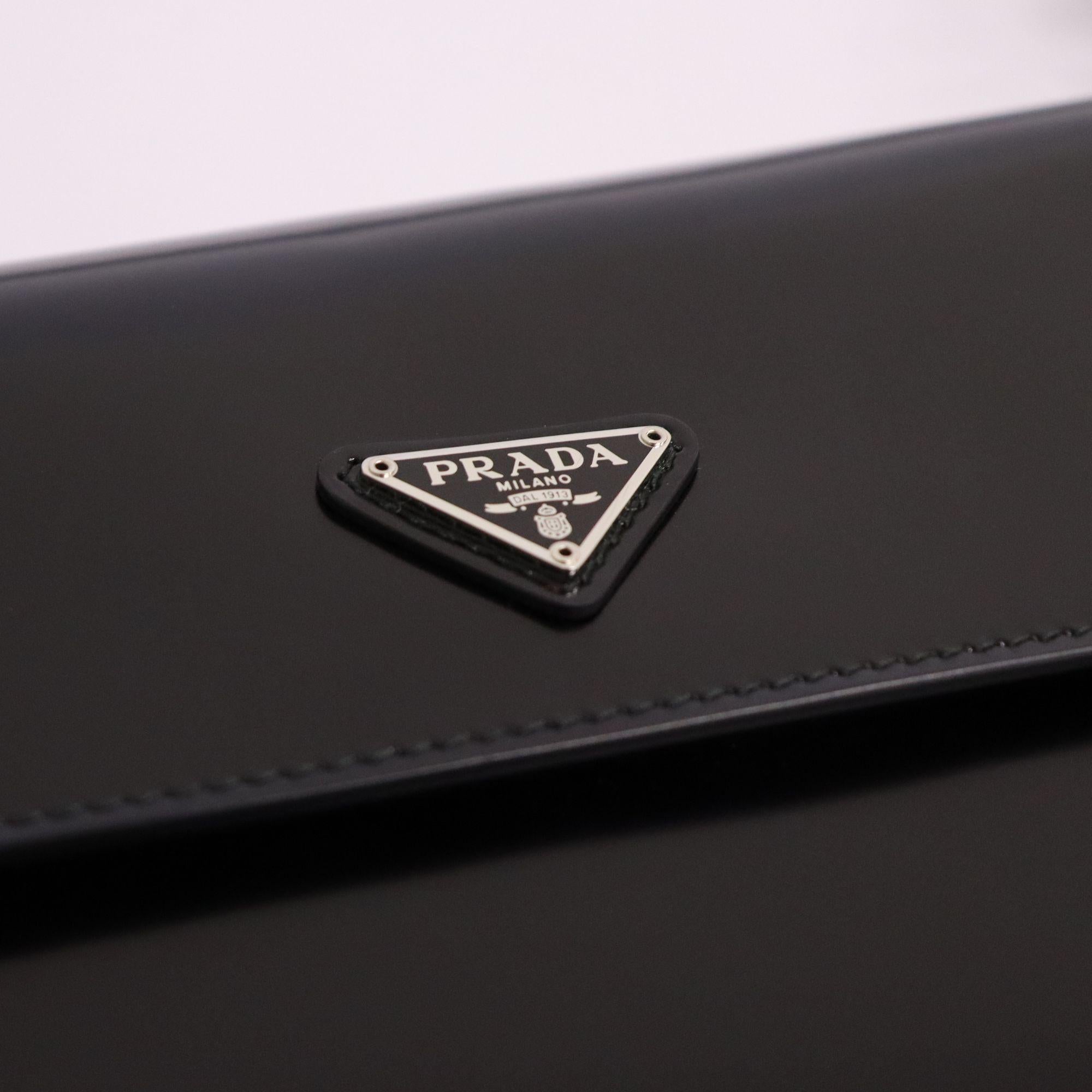 Prada New Black Brushed Leather Cleo Shoulder Bag In New Condition In Amman, JO