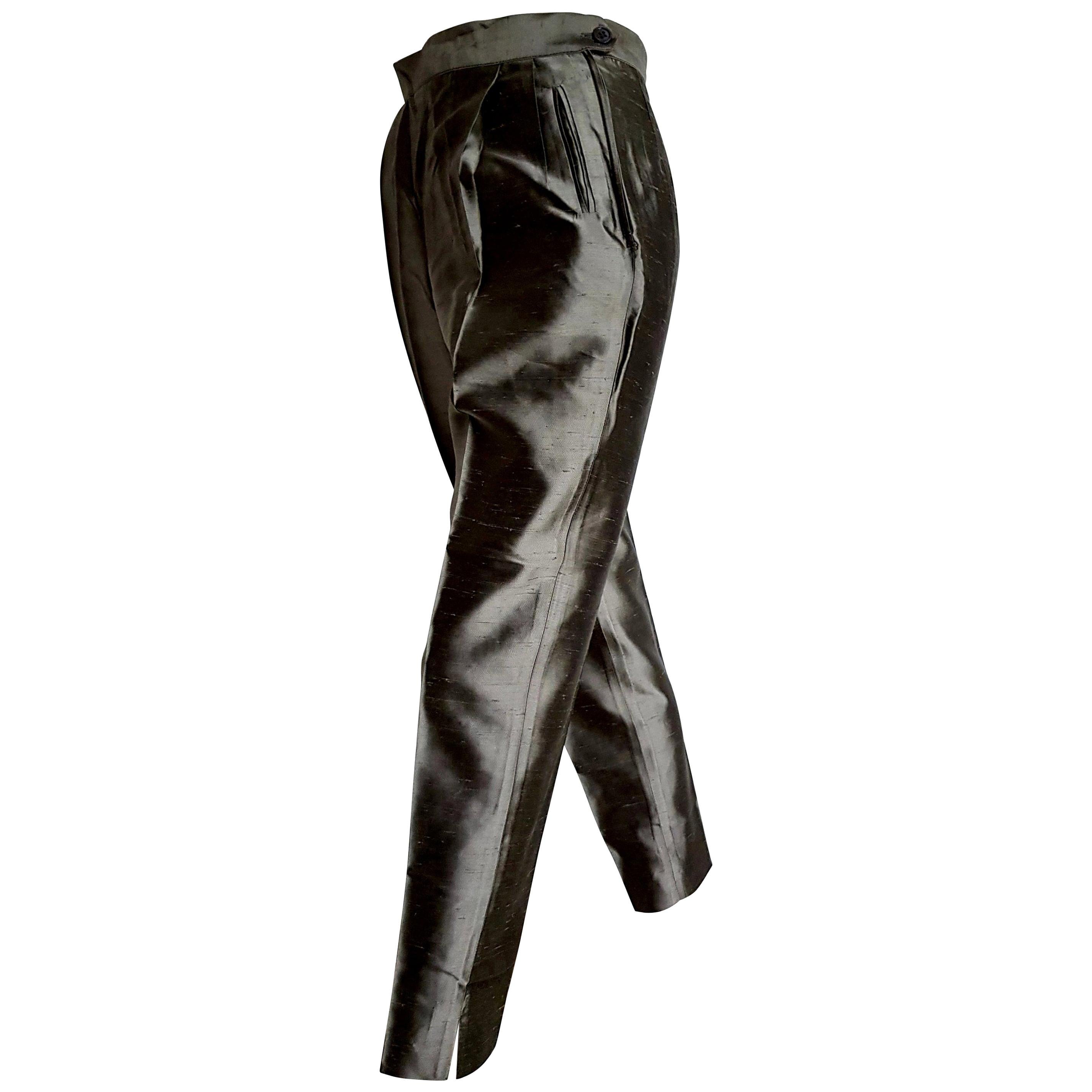 PRADA "New" Gray Silk Shantung Pants - Unworn For Sale