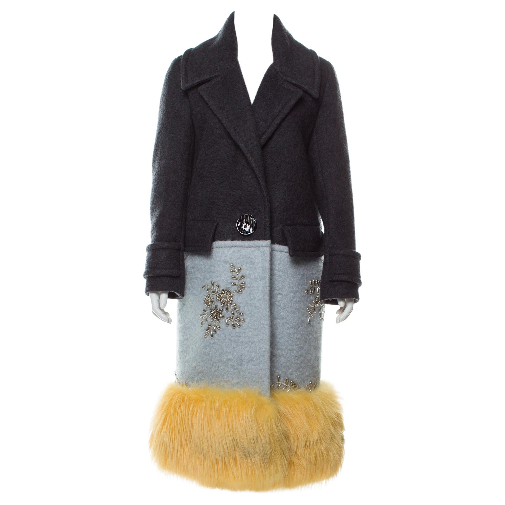 Prada NEW Runway Cashmere Wool Mohair Fox Fur Evening Winter Over Long Coat