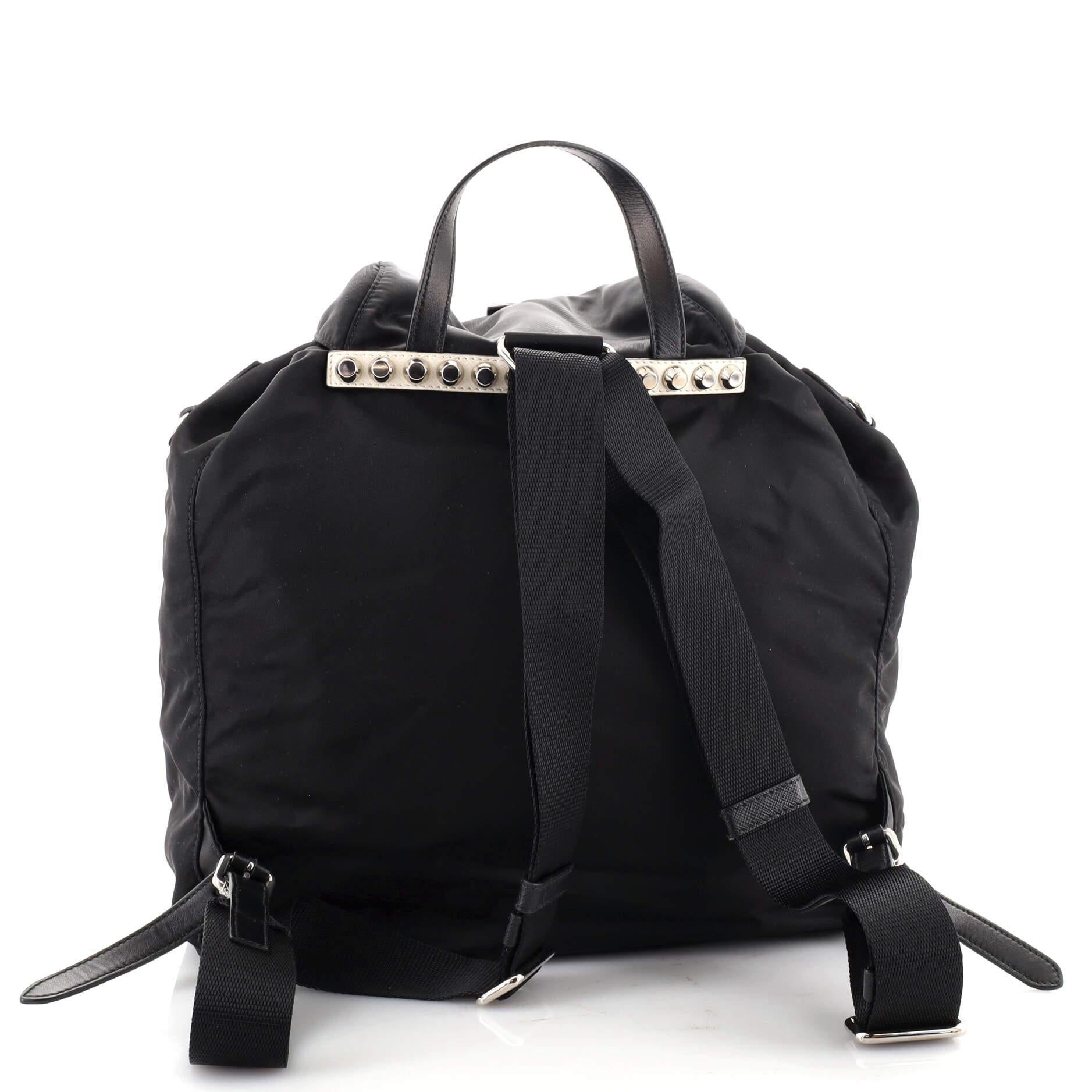 Black Prada New Vela Backpack Tessuto with Studded Leather