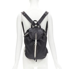 PRADA New Vela black Tessuto nylon punk studded flap backpack bag