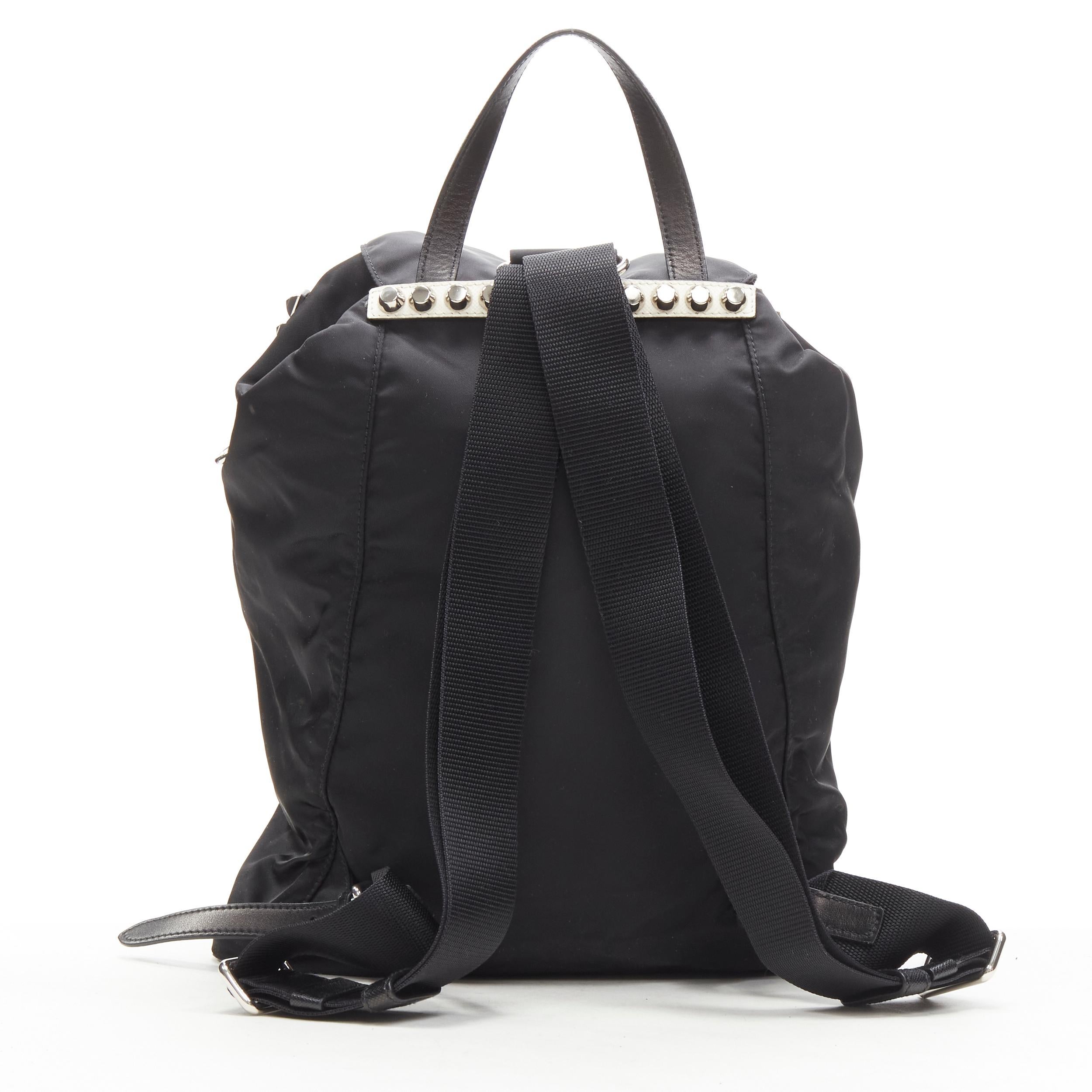 Black PRADA New Vela black Tessuto nylon punk studded flap backpack bag