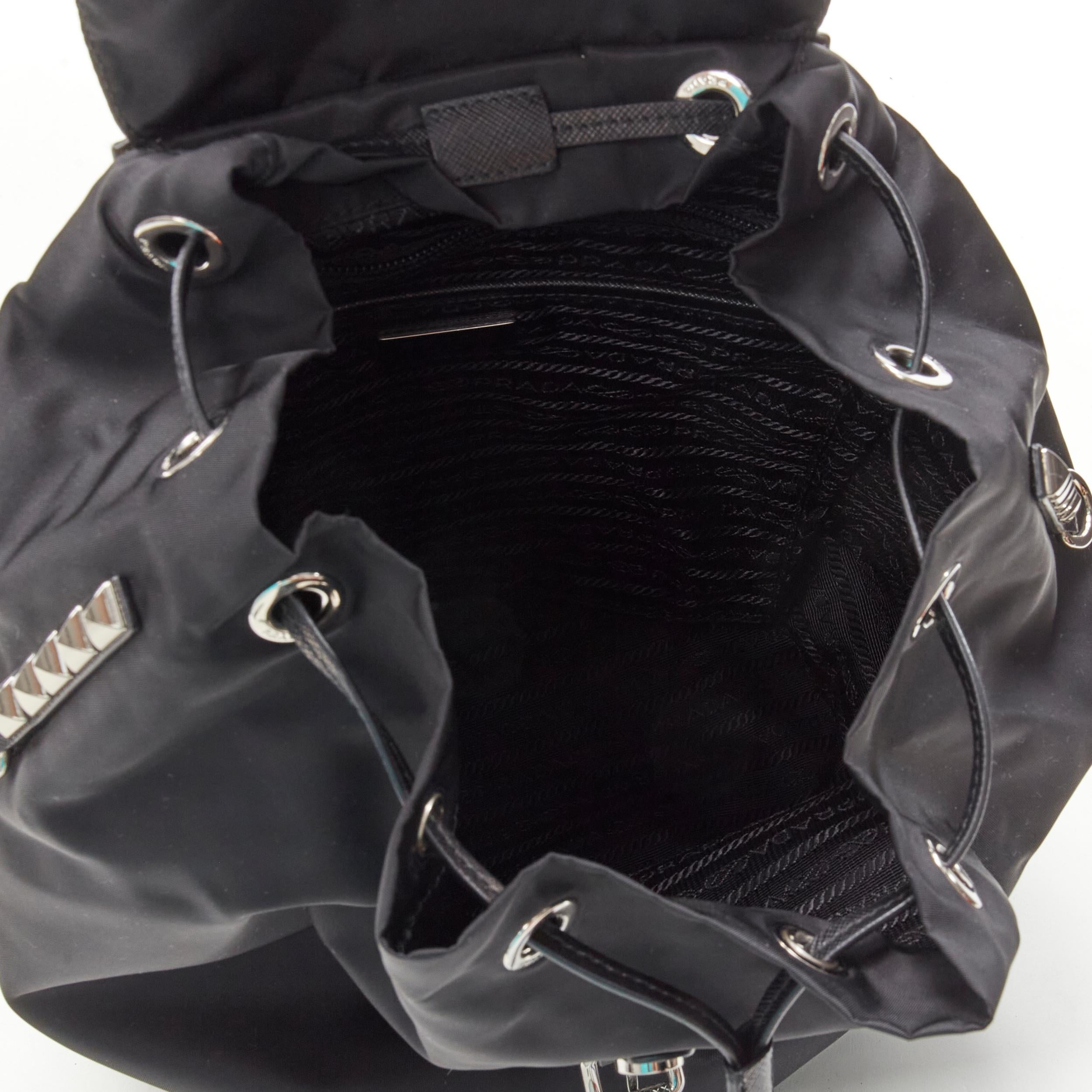 PRADA New Vela black Tessuto nylon punk studded flap backpack bag 2