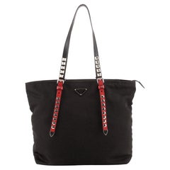 Prada Neue Vela Convertible Tote Tessuto mit Nieten aus Leder Medium