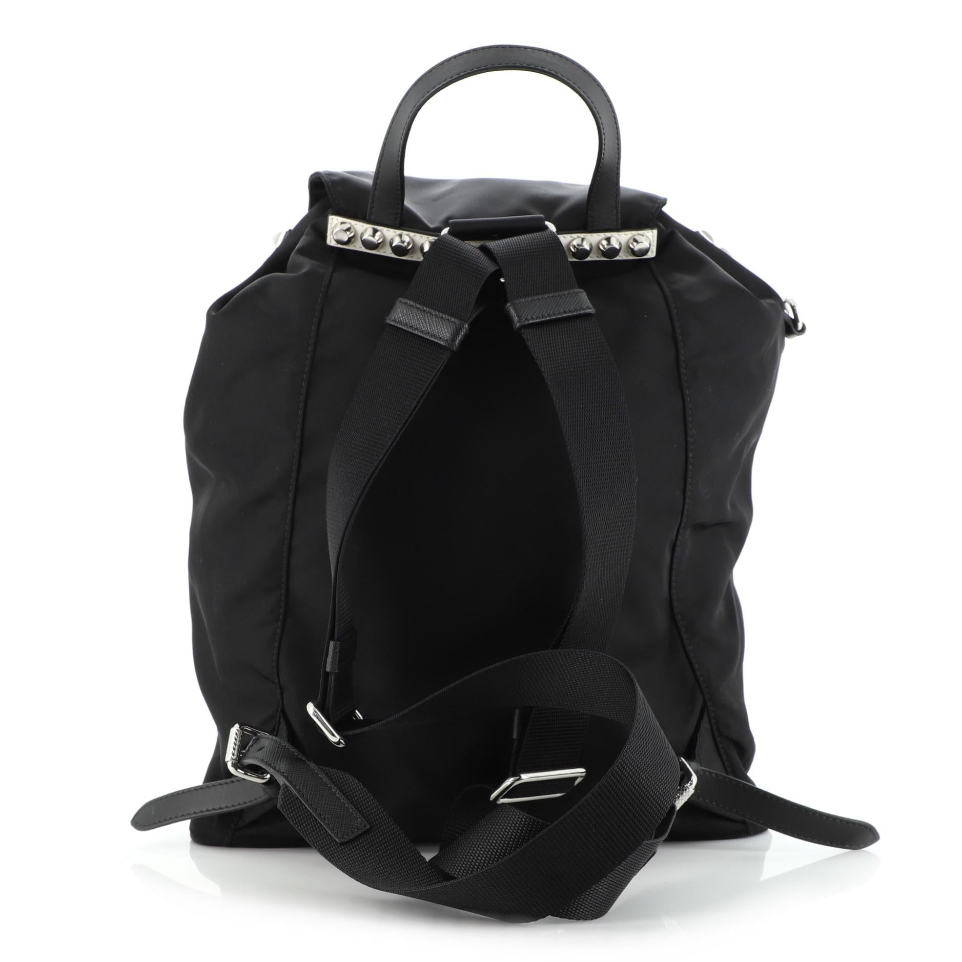Prada New Vela Drawstring Backpack Tessuto with Studded Detail In Good Condition In NY, NY