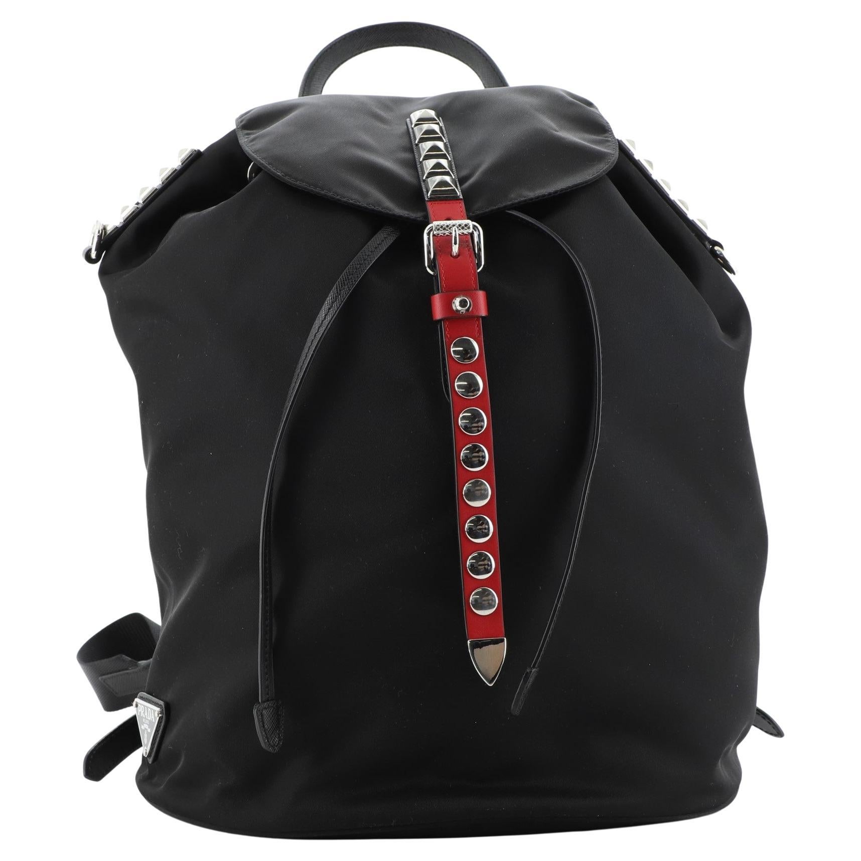 Prada New Vela Drawstring Backpack Tessuto with Studded Detail