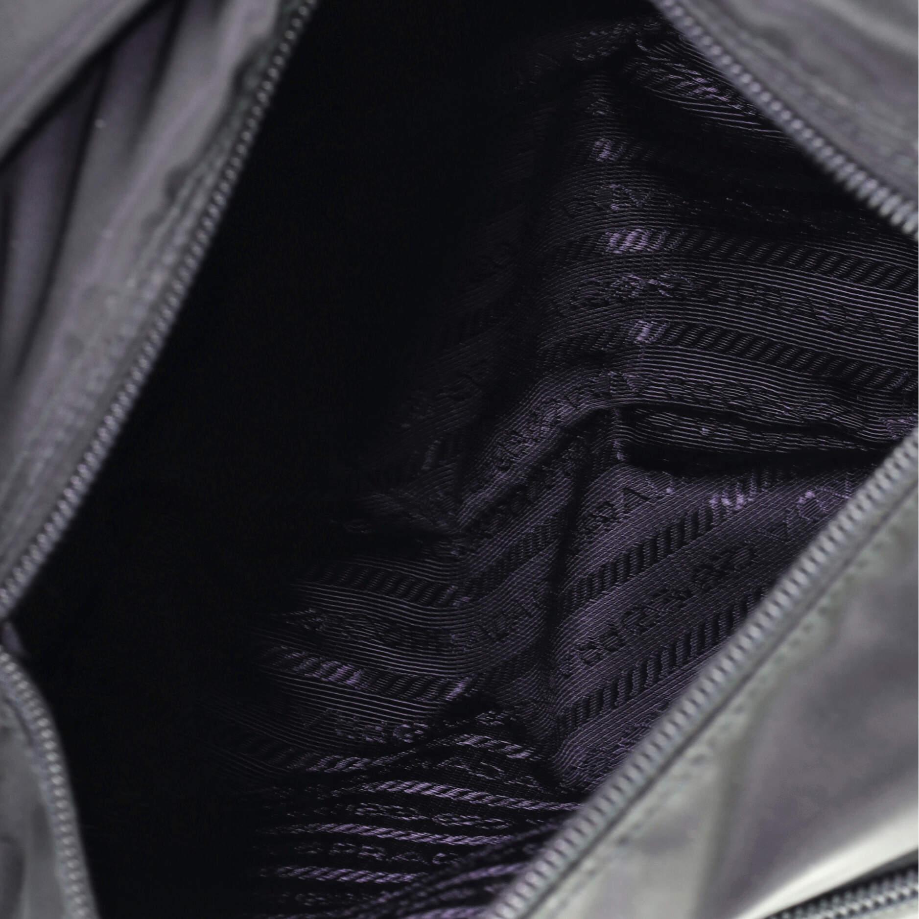 Black Prada New Vela Flap Messenger Bag Tessuto with Studded Leather Medium