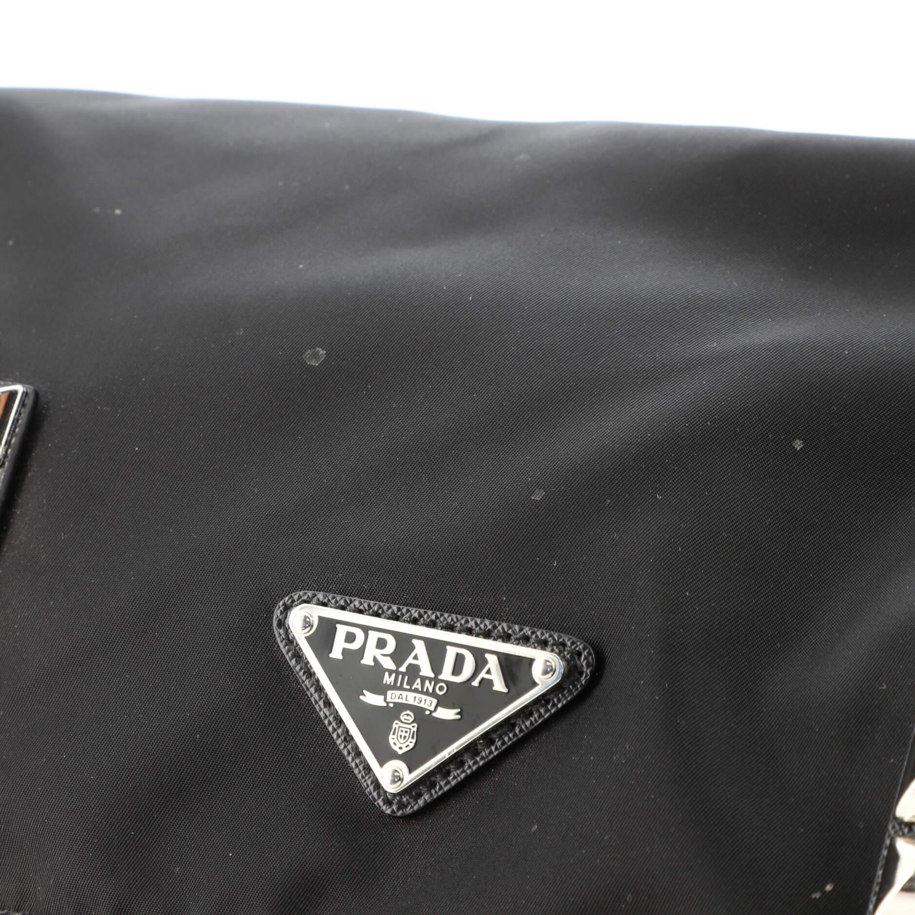 Women's or Men's Prada New Vela Flap Messenger Bag Tessuto with Studded Leather Medium