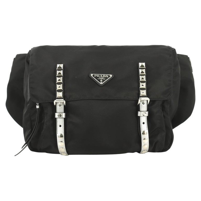 Prada New Vela Flap Messenger Bag Tessuto with Studded Leather Medium ...