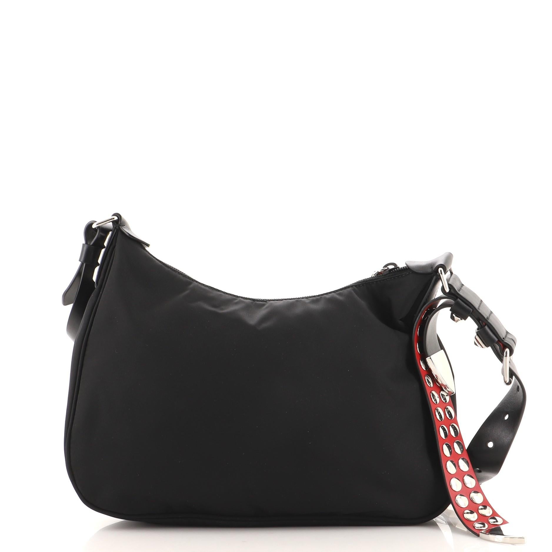 Black Prada New Vela Hobo Tessuto with Studded Leather Medium