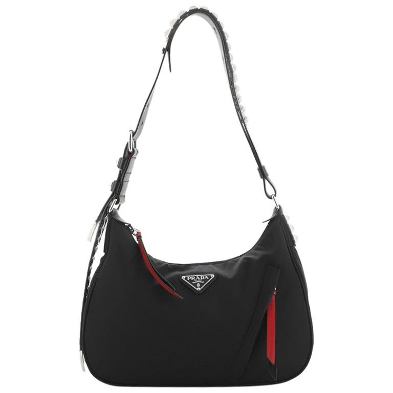 Prada Red/Black Nylon and Leather New Vela Studded Messenger Bag at 1stDibs