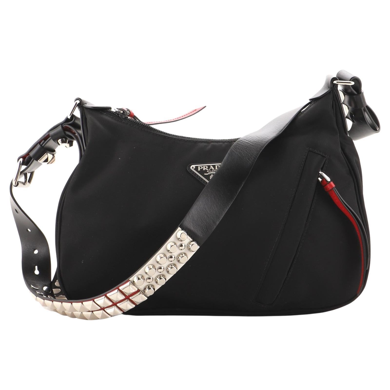 Prada New Vela Hobo Tessuto with Studded Leather Medium