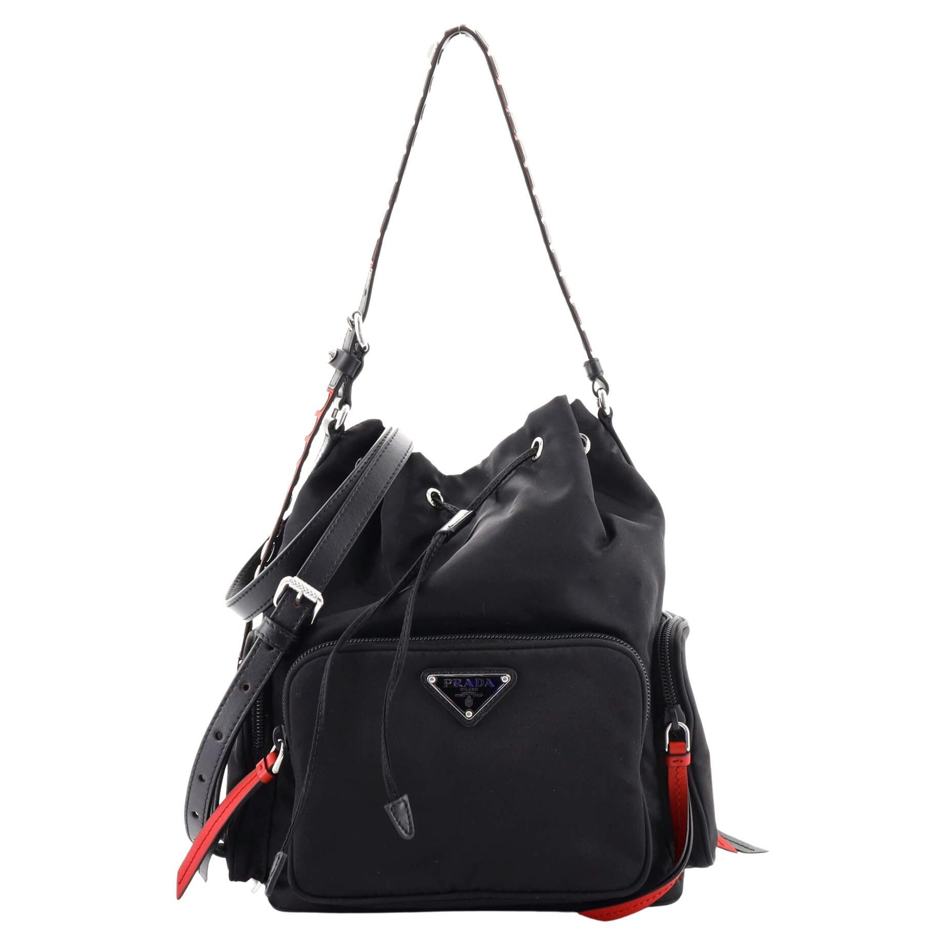 Prada New Vela Multi Pocket Bucket Bag Tessuto with Studded Leather
